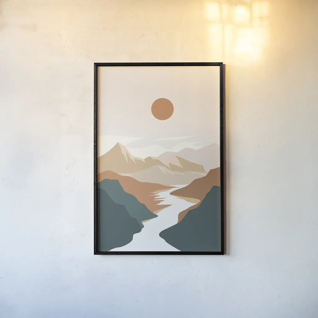 Boho Valley I by Omar Escalante. shown as a paper print in a black flame. Available as a archival giclee rolled canvas, fine art paper, or poster print. SKU 90453h.