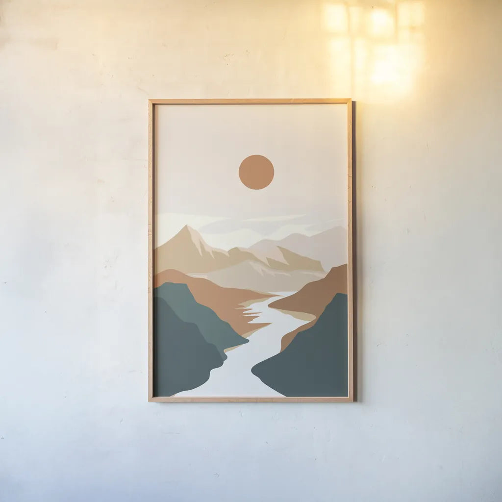 Boho Valley I by Omar Escalante. shown as a paper print in a natural frame. Available as a archival giclee rolled canvas, fine art paper, or poster print. SKU 90453h.