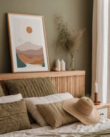 Boho Valley III by Omar Escalante. shown as a paper print in a natural frame. Available as a archival giclee rolled canvas, fine art paper, or poster print. SKU 90455h.