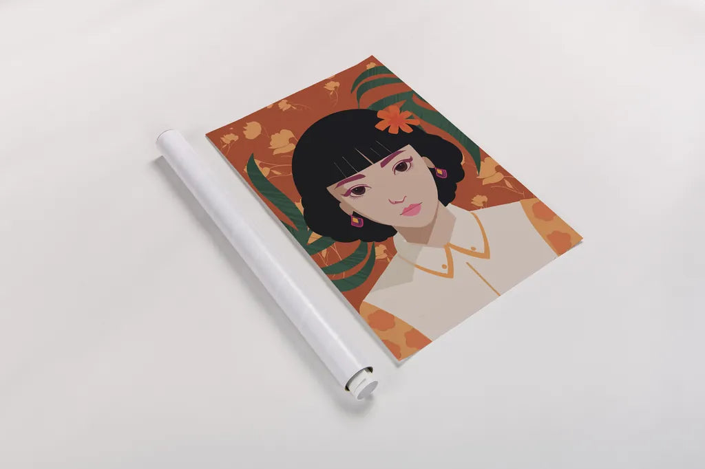 Boho Woman I by Omar Escalante. shown as a rolled paper print. Available as archival giclee rolled canvas, fine art paper, or poster print. SKU 84263h.