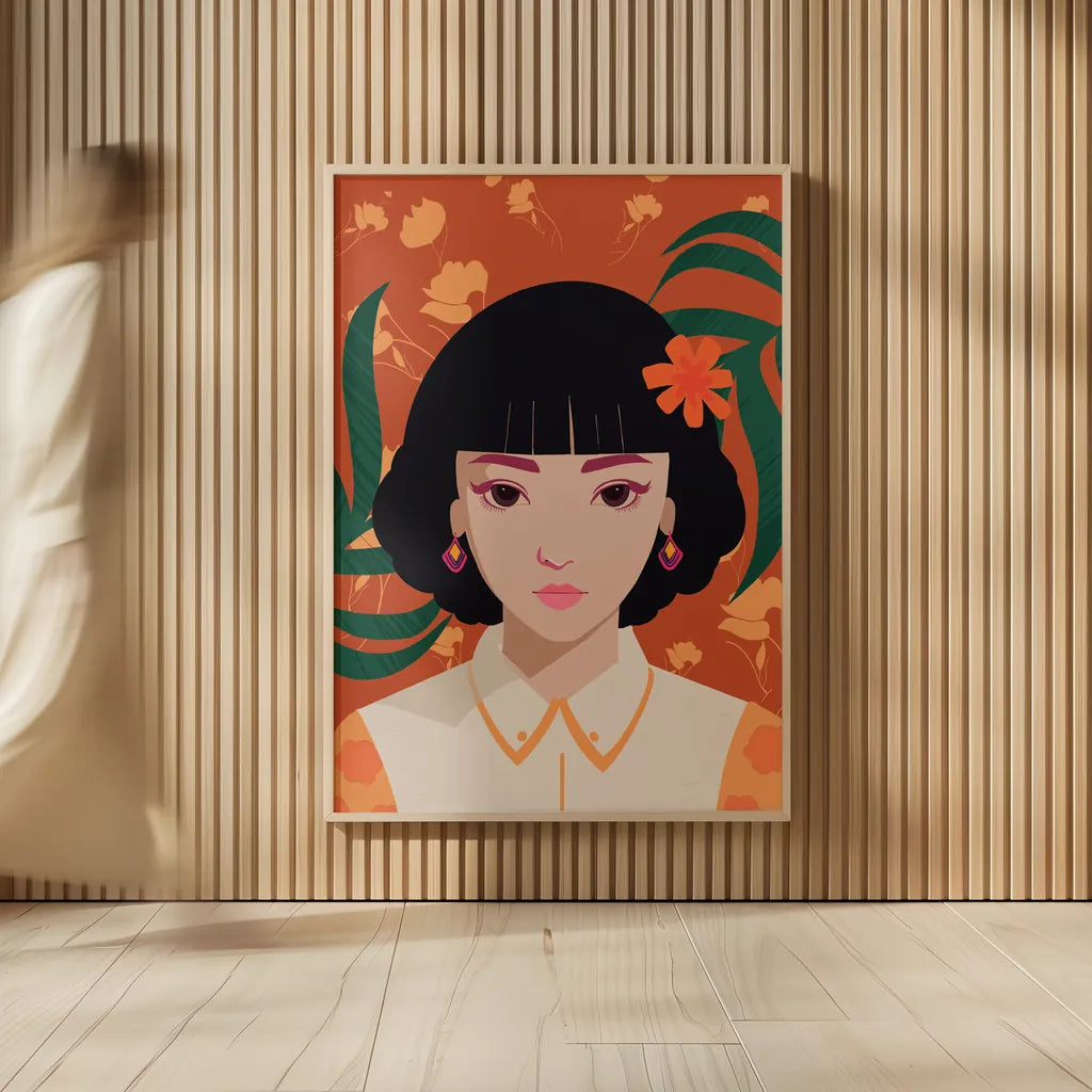 Boho Woman I by Omar Escalante. shown as over sized large wall art. Available as an archival giclee rolled canvas, fine art paper, or poster print. SKU 84263h.