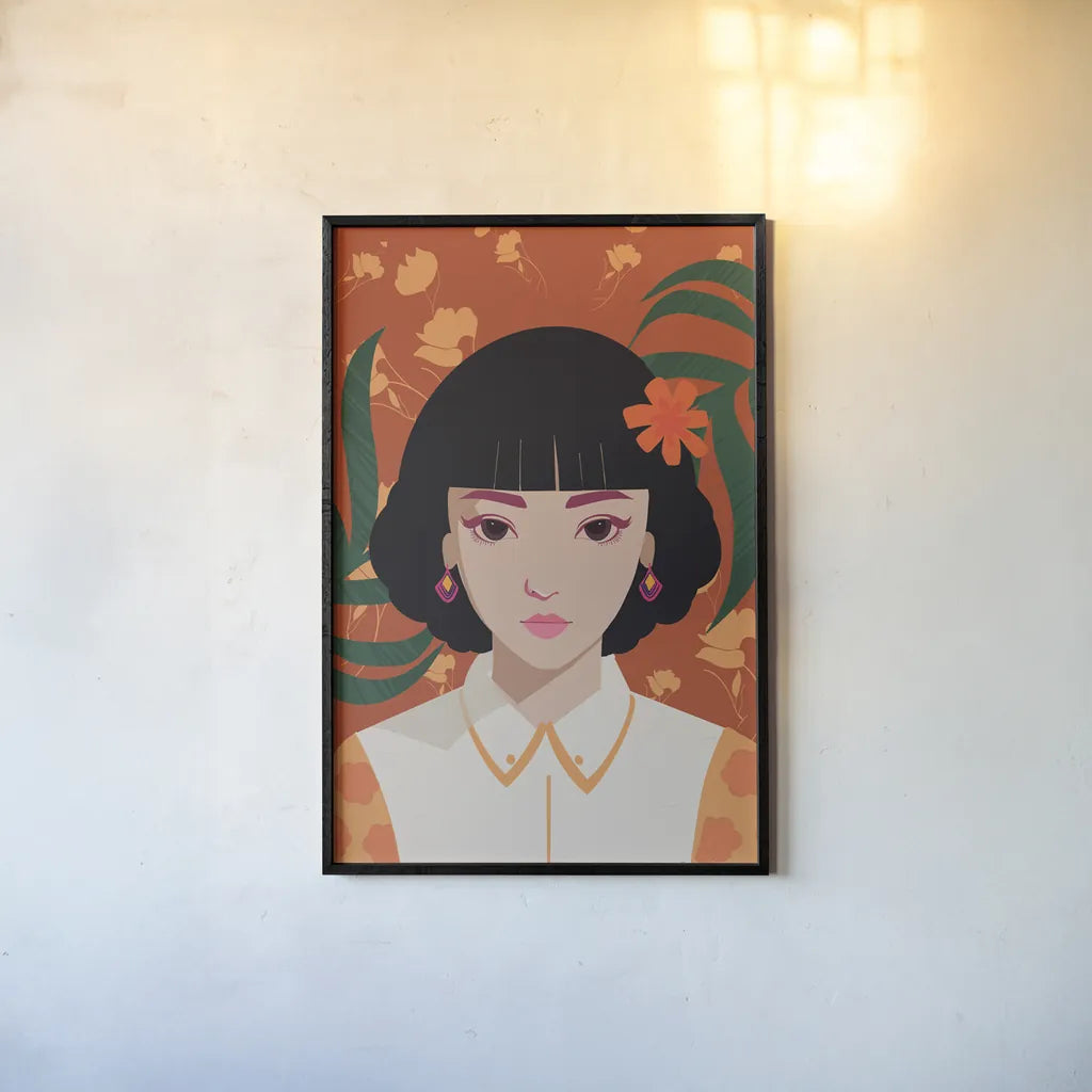 Boho Woman I by Omar Escalante. shown as a paper print in a black flame. Available as a archival giclee rolled canvas, fine art paper, or poster print. SKU 84263h.