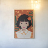 Boho Woman I by Omar Escalante. shown as a paper print in a natural frame. Available as a archival giclee rolled canvas, fine art paper, or poster print. SKU 84263h.