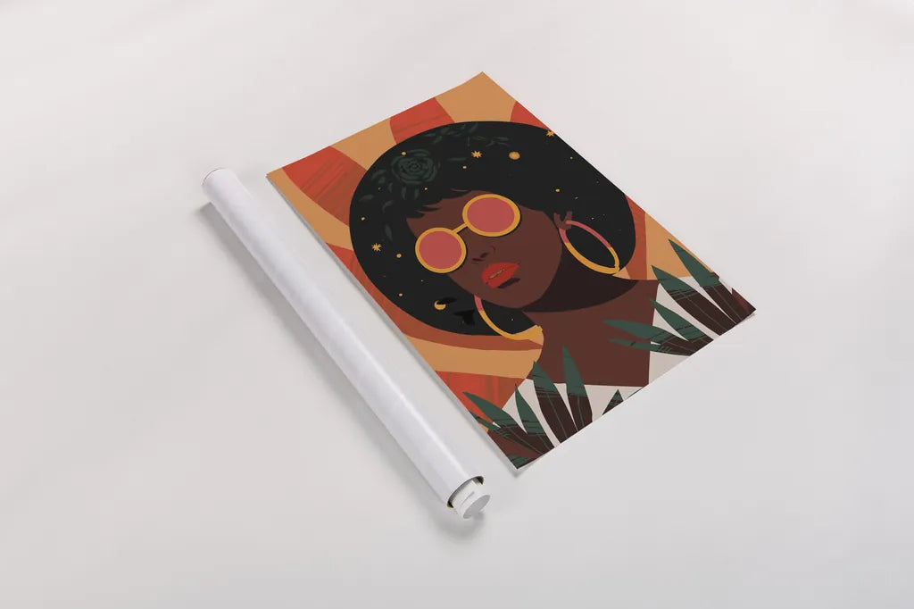 Boho Woman II by Omar Escalante. shown as a rolled paper print. Available as archival giclee rolled canvas, fine art paper, or poster print. SKU 84264h.