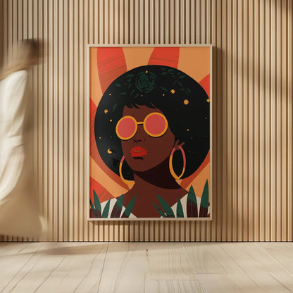 Boho Woman II by Omar Escalante. shown as over sized large wall art. Available as an archival giclee rolled canvas, fine art paper, or poster print. SKU 84264h.