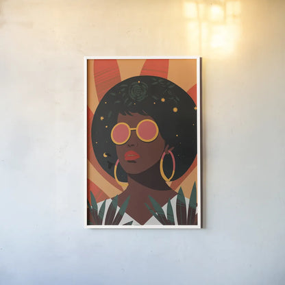 Boho Woman II by Omar Escalante. shown as a paper print in a white frame. Available as a archival giclee rolled canvas, fine art paper, or poster print. SKU 84264h.