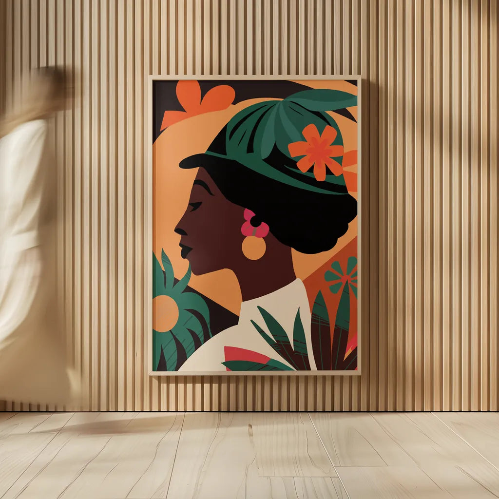 Boho Woman III by Omar Escalante. shown as over sized large wall art. Available as an archival giclee rolled canvas, fine art paper, or poster print. SKU 84265h.