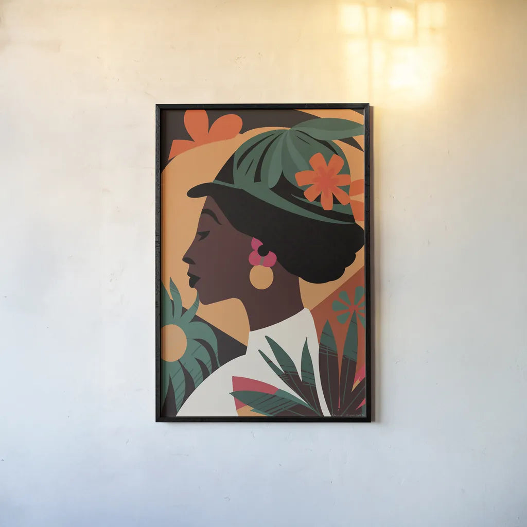 Boho Woman III by Omar Escalante. shown as a paper print in a black flame. Available as a archival giclee rolled canvas, fine art paper, or poster print. SKU 84265h.