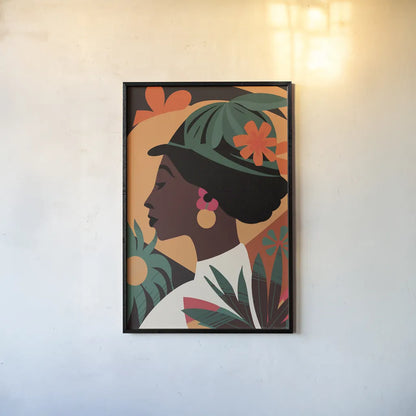 Boho Woman III by Omar Escalante. shown as a paper print in a black flame. Available as a archival giclee rolled canvas, fine art paper, or poster print. SKU 84265h.