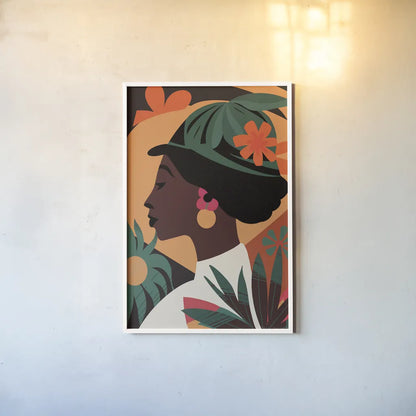 Boho Woman III by Omar Escalante. shown as a paper print in a white frame. Available as a archival giclee rolled canvas, fine art paper, or poster print. SKU 84265h.