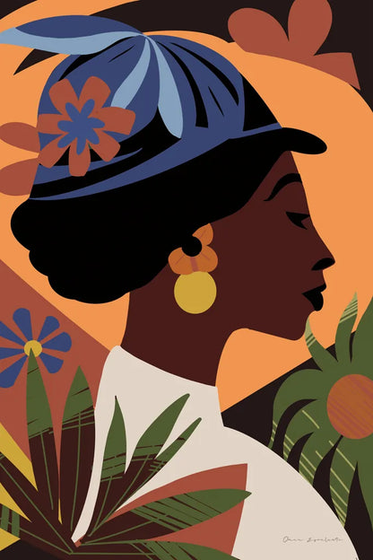 Boho Woman III Flipped Blue by Omar Escalante. SKU 85658h. Archival Giclee Fine art print for wall decor.