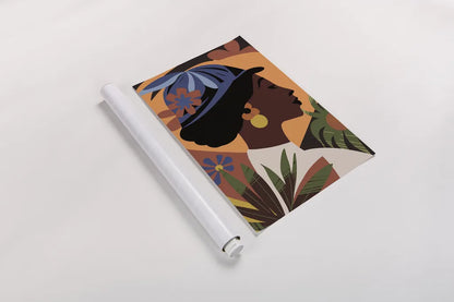 Boho Woman III Flipped Blue by Omar Escalante. shown as a rolled paper print. Available as archival giclee rolled canvas, fine art paper, or poster print. SKU 85658h.