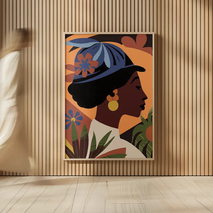 Boho Woman III Flipped Blue by Omar Escalante. shown as over sized large wall art. Available as an archival giclee rolled canvas, fine art paper, or poster print. SKU 85658h.