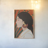 Boho Woman IV by Omar Escalante. shown as a paper print in a natural frame. Available as a archival giclee rolled canvas, fine art paper, or poster print. SKU 84266h.