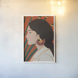 Boho Woman IV by Omar Escalante. shown as a paper print in a white frame. Available as a archival giclee rolled canvas, fine art paper, or poster print. SKU 84266h.