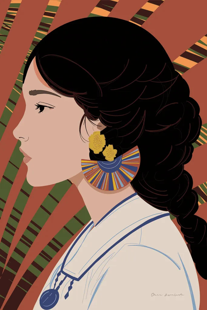 Boho Woman IV Blue by Omar Escalante. SKU 85659h. Archival Giclee Fine art print for wall decor.