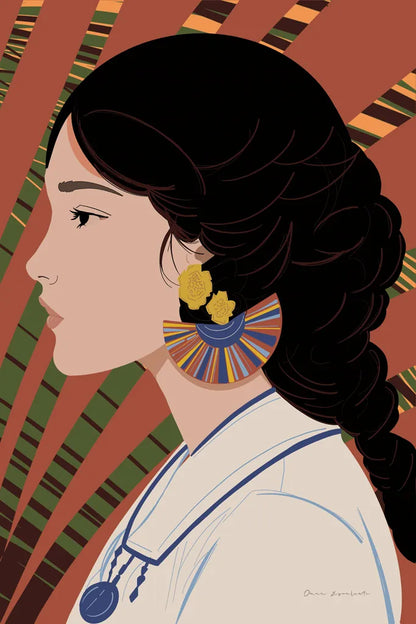 Boho Woman IV Blue by Omar Escalante. SKU 85659h. Archival Giclee Fine art print for wall decor.