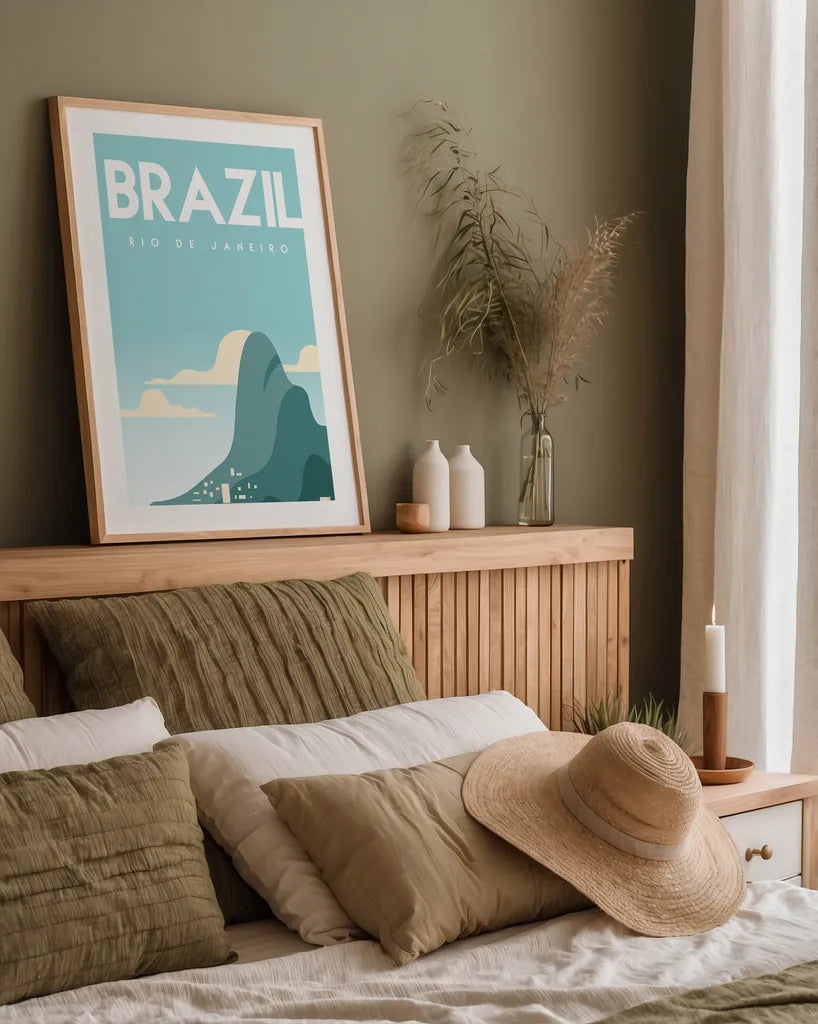 Brazil by Omar Escalante. shown as a paper print in a natural frame. Available as a archival giclee rolled canvas, fine art paper, or poster print. SKU 71454h.