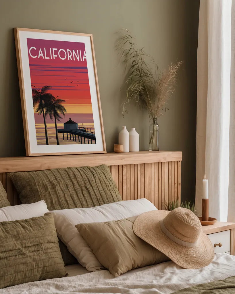 California by Omar Escalante. shown as a paper print in a natural frame. Available as a archival giclee rolled canvas, fine art paper, or poster print. SKU 62029h.