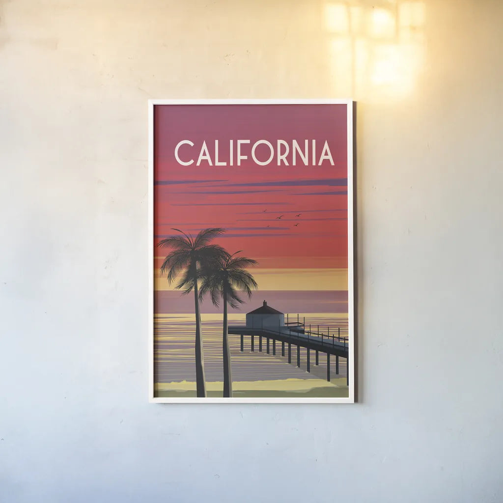 California by Omar Escalante. shown as a paper print in a white frame. Available as a archival giclee rolled canvas, fine art paper, or poster print. SKU 62029h.