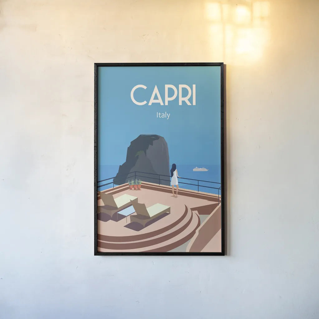 Capri by Omar Escalante. shown as a paper print in a black flame. Available as a archival giclee rolled canvas, fine art paper, or poster print. SKU 62778h.