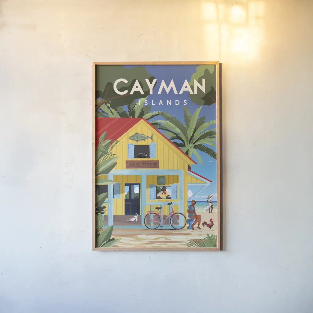 Cayman Islands by Omar Escalante. shown as a paper print in a natural frame. Available as a archival giclee rolled canvas, fine art paper, or poster print. SKU 78752h.