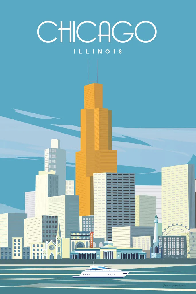 Chicago from Lake Michigan by Omar Escalante. SKU 82463h. Archival Giclee Fine art print for wall decor.