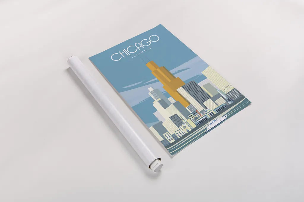 Chicago from Lake Michigan by Omar Escalante. shown as a rolled paper print. Available as archival giclee rolled canvas, fine art paper, or poster print. SKU 82463h.