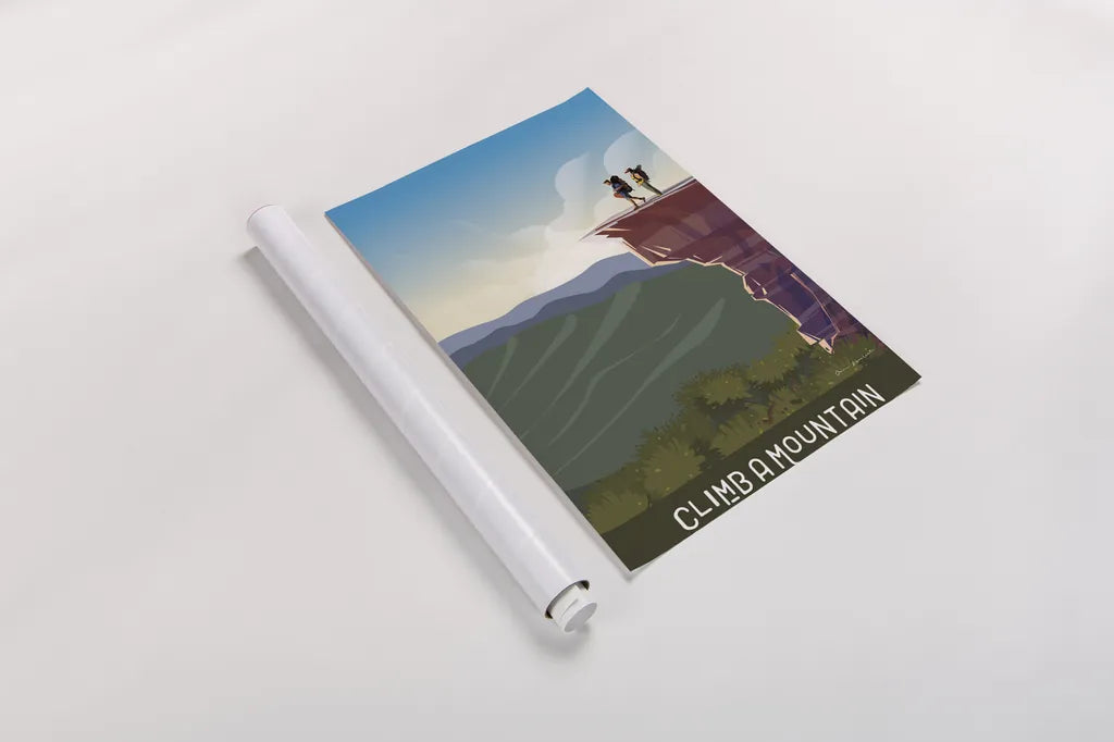 Climb a Mountain by Omar Escalante. shown as a rolled paper print. Available as archival giclee rolled canvas, fine art paper, or poster print. SKU 65936h.