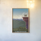Climb a Mountain by Omar Escalante. shown as a paper print in a natural frame. Available as a archival giclee rolled canvas, fine art paper, or poster print. SKU 65936h.