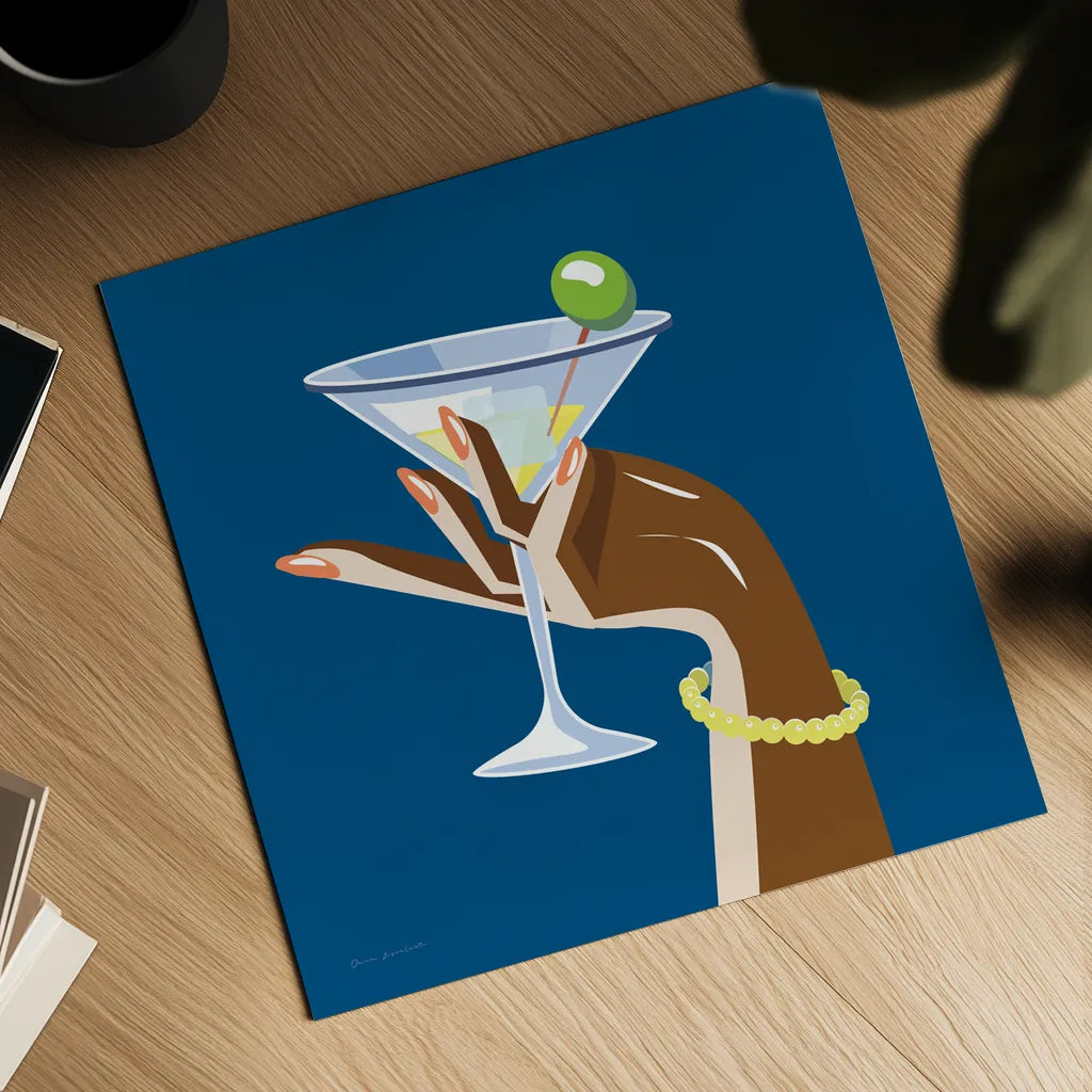 Cocktail Time I Sq by Omar Escalante. Shown as a detailed flat fine art print, highlighting archival giclee quality. Available as an archival giclee rolled canvas, fine art paper, or poster print. SKU 80658a.