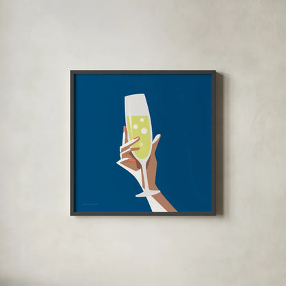 Cocktail Time II Sq by Omar Escalante. Shown in a sleek black glass frame for a contemporary gallery look. Available as an archival giclee rolled canvas, fine art paper, or poster print. SKU 80659a.