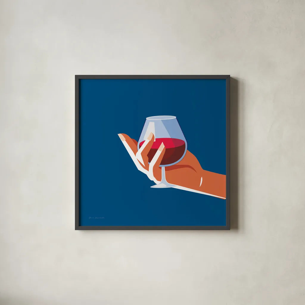 Cocktail Time III Sq by Omar Escalante. Shown in a sleek black glass frame for a contemporary gallery look. Available as an archival giclee rolled canvas, fine art paper, or poster print. SKU 91465a.