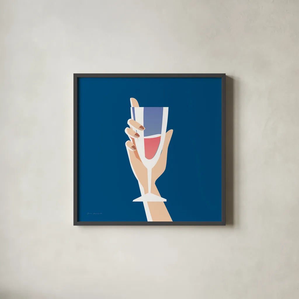 Cocktail Time IV Sq by Omar Escalante. Shown in a sleek black glass frame for a contemporary gallery look. Available as an archival giclee rolled canvas, fine art paper, or poster print. SKU 91466a.