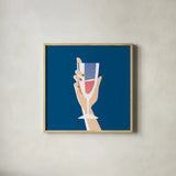 Cocktail Time IV Sq by Omar Escalante. Shown in a natural wood glass frame for a timeless modern aesthetic. Available as an archival giclee rolled canvas, fine art paper, or poster print. SKU 91466a.