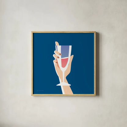 Cocktail Time IV Sq by Omar Escalante. Shown in a natural wood glass frame for a timeless modern aesthetic. Available as an archival giclee rolled canvas, fine art paper, or poster print. SKU 91466a.