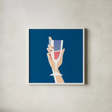 Cocktail Time IV Sq by Omar Escalante. Shown in a crisp white glass frame for a clean and minimalist style. Available as an archival giclee rolled canvas, fine art paper, or poster print. SKU 91466a.