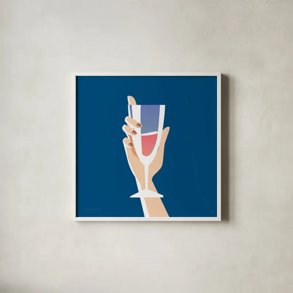 Cocktail Time IV Sq by Omar Escalante. Shown in a crisp white glass frame for a clean and minimalist style. Available as an archival giclee rolled canvas, fine art paper, or poster print. SKU 91466a.
