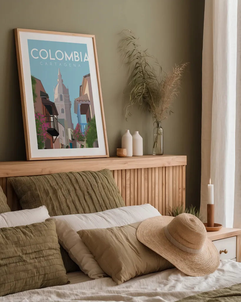 Colombia by Omar Escalante. shown as a paper print in a natural frame. Available as a archival giclee rolled canvas, fine art paper, or poster print. SKU 71455h.