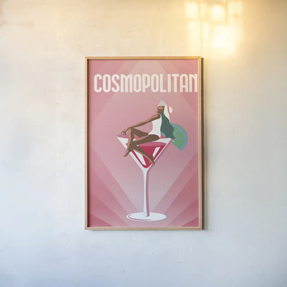 Cosmopolitan by Omar Escalante. shown as a paper print in a natural frame. Available as a archival giclee rolled canvas, fine art paper, or poster print. SKU 82560h.