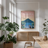 Costa Rica by Omar Escalante. shown as a print in a natural wood frame in a dining room. Available as a archival giclee rolled canvas, fine art paper, or poster print. SKU 71456h.
