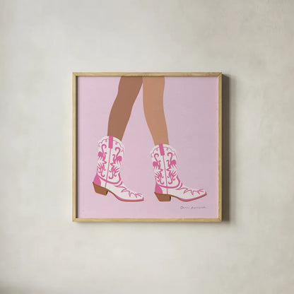 Cowgirly I by Omar Escalante. Shown in a natural wood glass frame for a timeless modern aesthetic. Available as an archival giclee rolled canvas, fine art paper, or poster print. SKU 84593a.