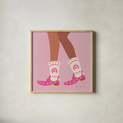 Cowgirly II by Omar Escalante. Shown in a natural wood glass frame for a timeless modern aesthetic. Available as an archival giclee rolled canvas, fine art paper, or poster print. SKU 84594a.