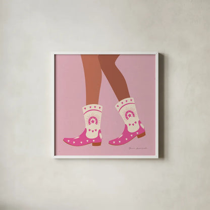 Cowgirly II by Omar Escalante. Shown in a crisp white glass frame for a clean and minimalist style. Available as an archival giclee rolled canvas, fine art paper, or poster print. SKU 84594a.