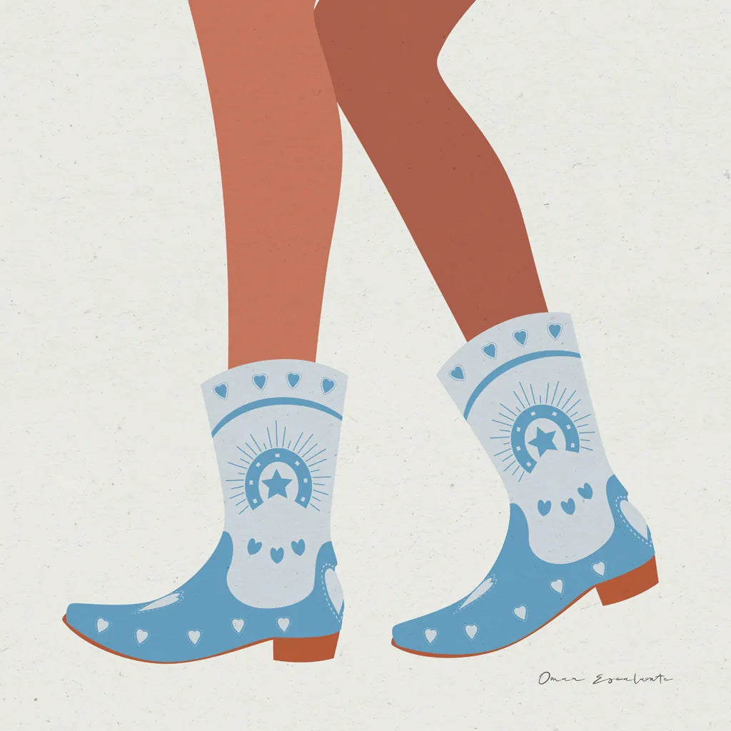 Cowgirly II Blue by Omar Escalante. SKU 89334a. Archival Giclee Fine art print for wall decor.