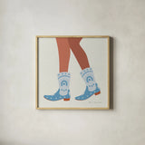 Cowgirly II Blue by Omar Escalante. Shown in a natural wood glass frame for a timeless modern aesthetic. Available as an archival giclee rolled canvas, fine art paper, or poster print. SKU 89334a.