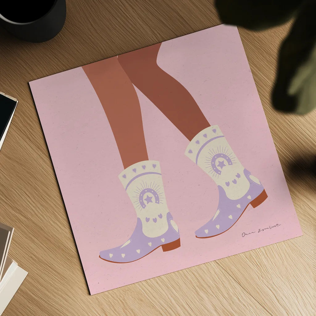 Cowgirly II Pastel by Omar Escalante. Shown as a detailed flat fine art print, highlighting archival giclee quality. Available as an archival giclee rolled canvas, fine art paper, or poster print. SKU 85860a.