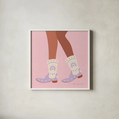 Cowgirly II Pastel by Omar Escalante. Shown in a crisp white glass frame for a clean and minimalist style. Available as an archival giclee rolled canvas, fine art paper, or poster print. SKU 85860a.