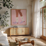 Cowgirly II Pastel by Omar Escalante. Shown in a natural wood frame in a cozy modern living room. Available as an archival giclee rolled canvas, fine art paper, or poster print. SKU 85860a.