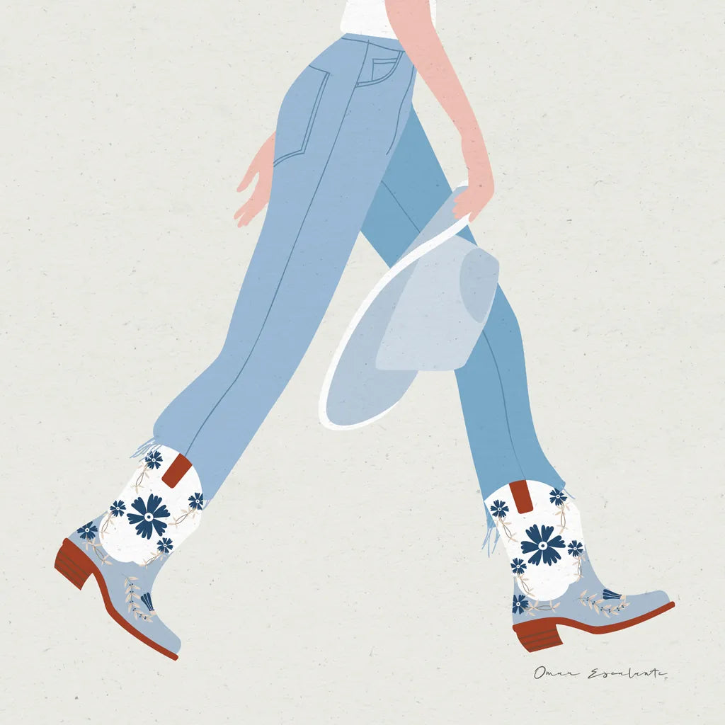 Cowgirly III Blue by Omar Escalante. SKU 89335a. Archival Giclee Fine art print for wall decor.